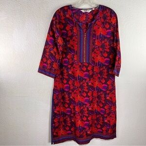 BIBA KURTA/Tunic. Red, Blue & Purple w/Sequins at neck. Size 36. 100% Cotton
